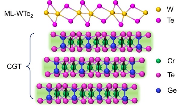 In their experiments, the researchers stacked monolayer WTe2 with Cr2Ge2Te6, or CGT