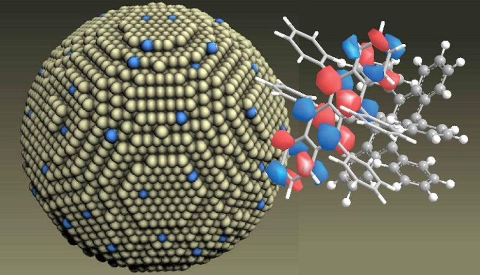 Schematic illustration of a lanthanide-doped nanoparticle couped with an organic semiconductor