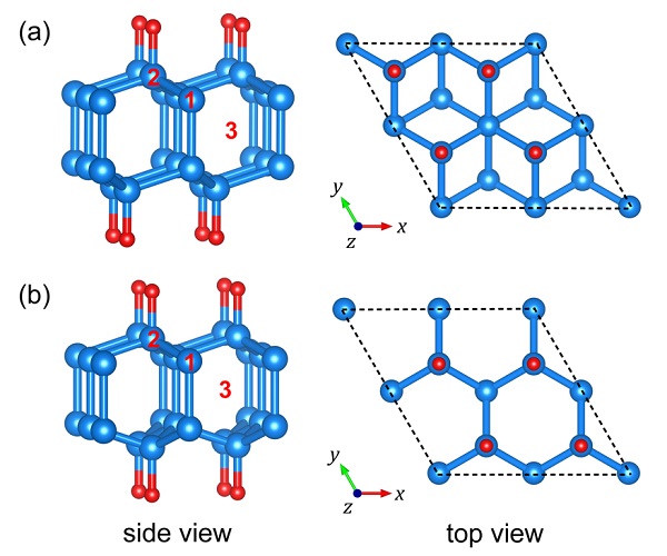 Configurations of cubic diamane (a) and hexagonal diamane (b)