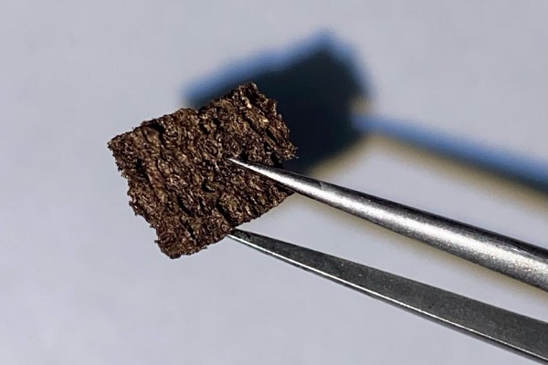 The sponge is coated with an ultrathin layer of nanoparticles.