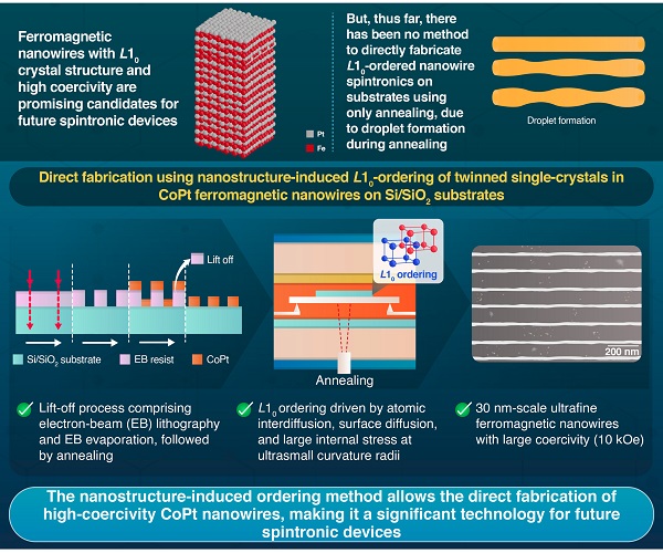 Novel method for direct fabrication of ferromagnetic nanowires on silicon substrates.