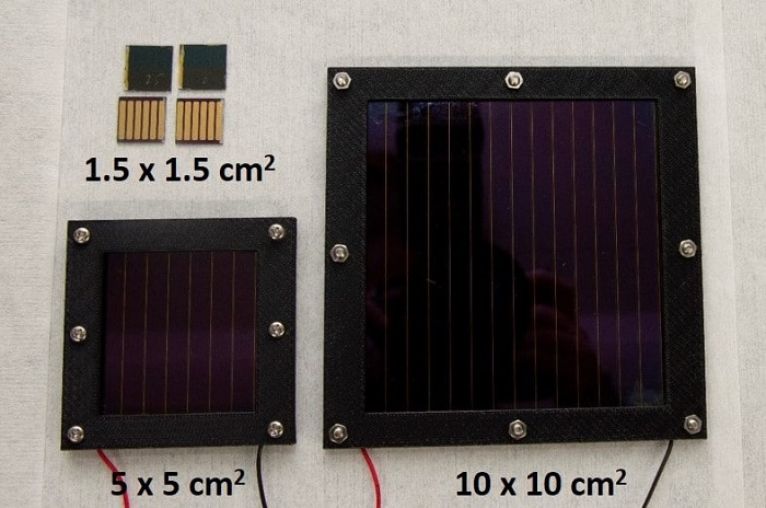 The two mini solar modules developed by the Japanese researchers.