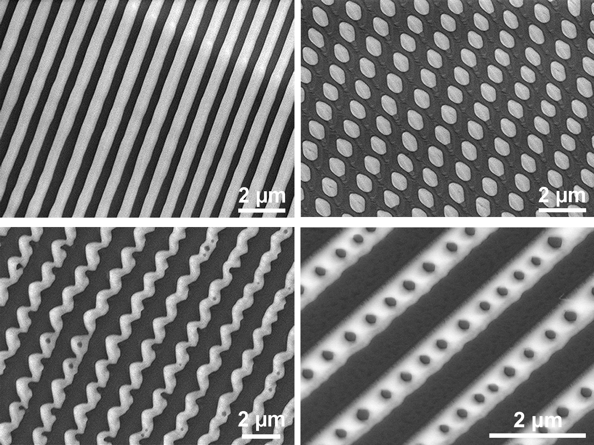 Stripes, dots, and other exotic patterns on the surface of liquid metal after solidification