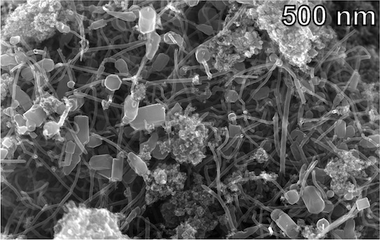 By controlling the reaction parameters, a hybrid carbon nanomaterial consisting of nanotubes with graphene sheet bits attached to their ends was obtained from mixed waste plastics