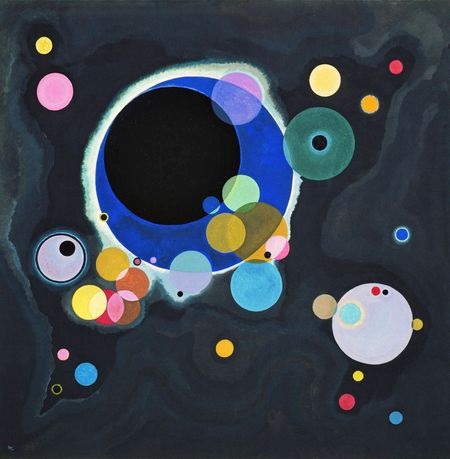 The painting called Several Circles by Vasily Kandinsky (1926) wonderfully depicts a typical situation, where nanoparticles of different sizes and material coexist in a sample