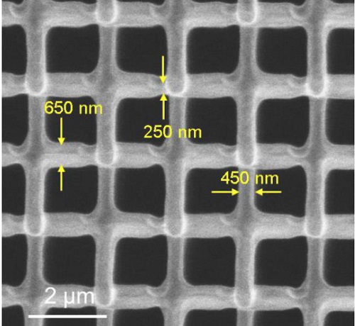 Scanning Electron Microscopy (SEM) image of the nanoscale lattice.