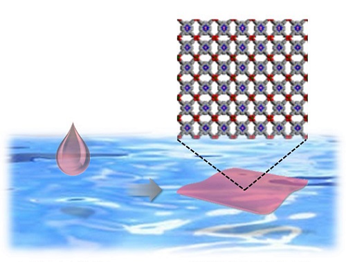 A solution containing the component materials is dropped onto the water surface, immediately forming MOF nanosheets of exceptional quality.