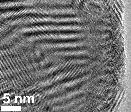 A transmission electron microscope image shows a nanodiamond lattice