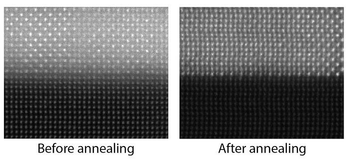 Microscopy images show no discernible degradation before and after heat treating the material