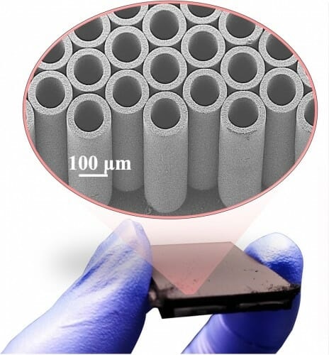 The new material has a novel architecture that consists of numerous micrometer-scale cylinder structures, each made of many carbon nanotubes