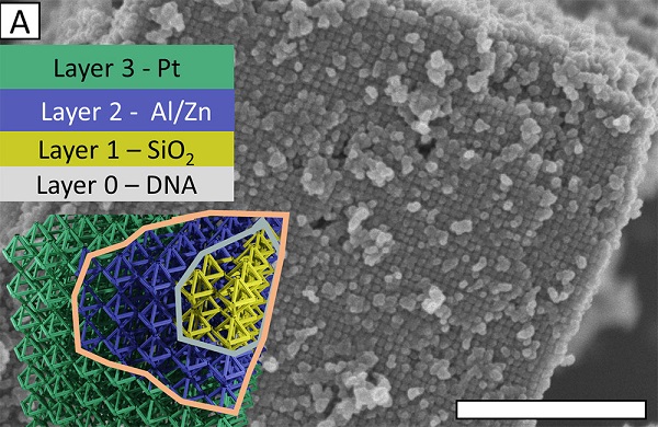 Scientists used a new, universal method to create a variety of 3D metallic and semiconductor nanostructures, including this structure revealed by an electron microscope.