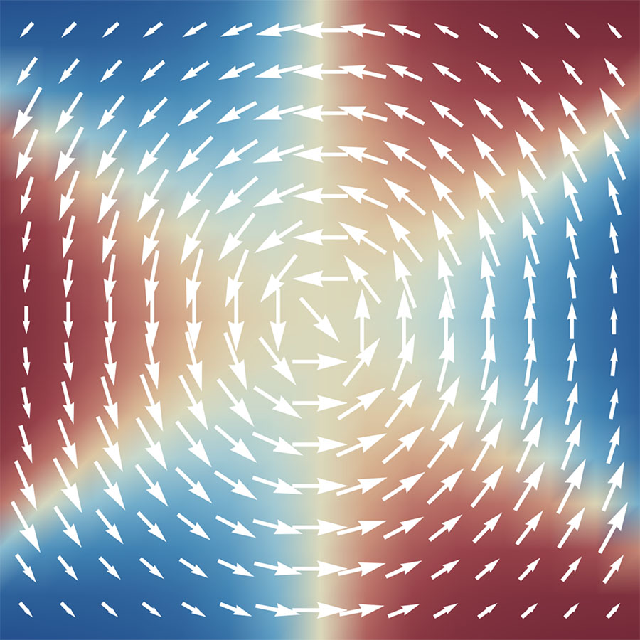 This pattern of arrows reflects the combined spin and momentum of electrons in the surface layer of a topological insulator, a quantum material that conducts electric current on its surface but not through its interior.