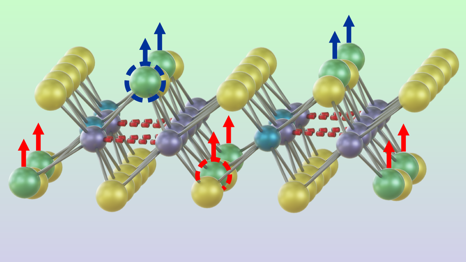 A side-view rendering of molybdenum disulfide, a technologically appealing material that consists of two sulfur atoms