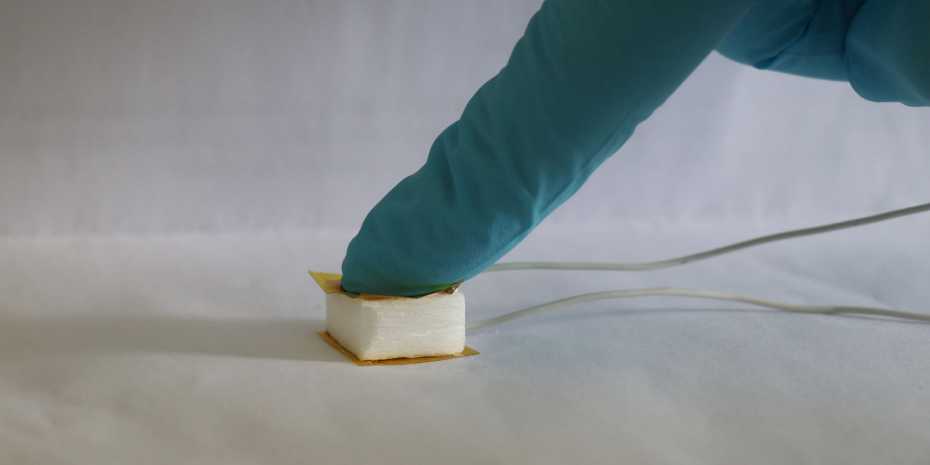 Even a little pressure can generate usable energy in the wooden sponge.