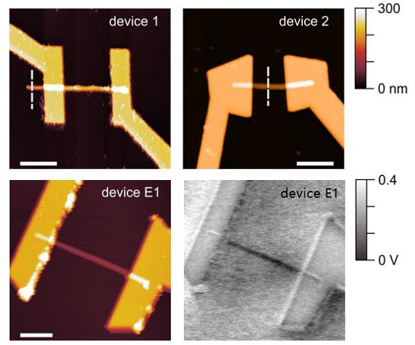Various iterations of the experimental nanotube device.