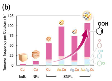 Selective generation of hydroperoxide from hydrocarbon catalyzed by alloy SNPs composed of metals with individual roles