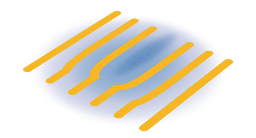 Blue areas are superconducting regions, and yellow areas represent charge density waves