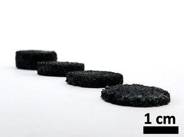 Sponge electrodes, seen here in a variety of thicknesses, use sugar cubes as templates.