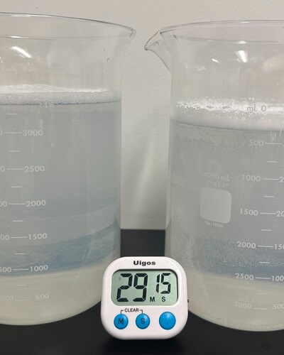 7.5 liters of LNPs were produced by a SCALAR 256x chip in 29 minutes. 0.9 liters of LNPs saved for downstream analysis (not pictured).