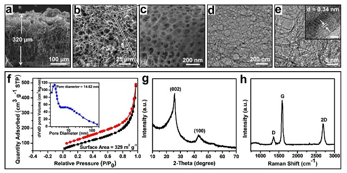 Morphology and structure characterizations of the ultra-thick 3D graphene frameworks