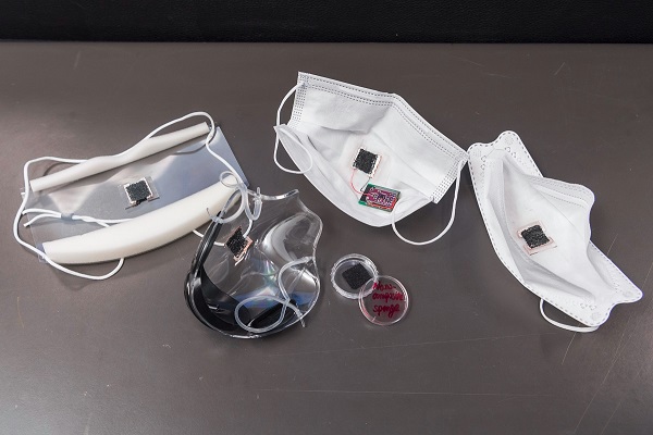 The flexible sensor can be used to detect human respiratory activity by integrating it with commercial masks.