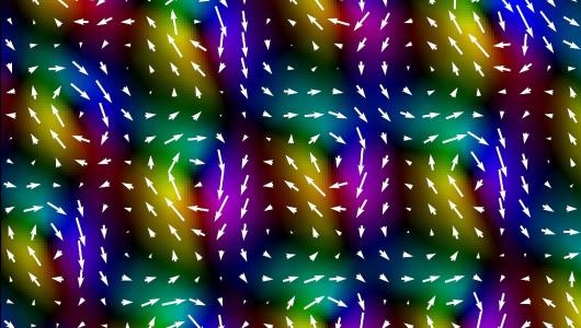 Magnetic fields created by skyrmions in two-dimensional sheet of material composed of iron, germanium and tellurium.