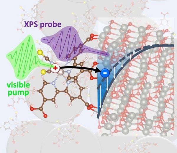 Visible laser pulses excite electrons in molecules attached to a nanoparticle substrate